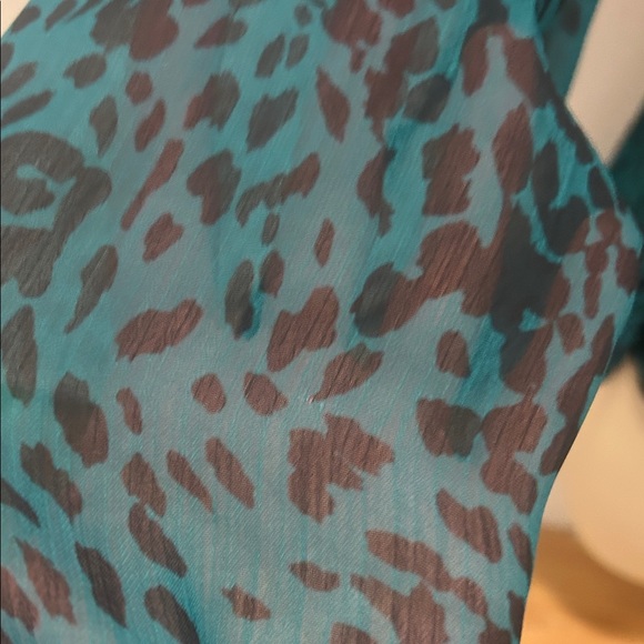 AQUA Elegant Teal Animal Print Blouse - Picture 3 of 7